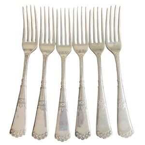 1884 ATHENS Pattern (6) Wm Rogers IS Silverplate Dinner Fork‎ 7 1/2' Ornate